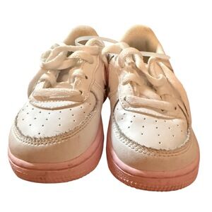 Nike White Baby Pink Perforated Toe Lace Up Air Force Sneakers Size‎ 7C